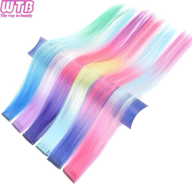 WTB Clip-in-Haarverlängerungen, synthetisch, mehrfarbig, glatt, Damen - Bild 1