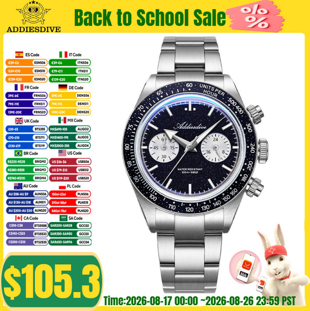 ADDIESDIVE Chronographenuhr, Edelstahl, Quarz, Herren - Bild 1