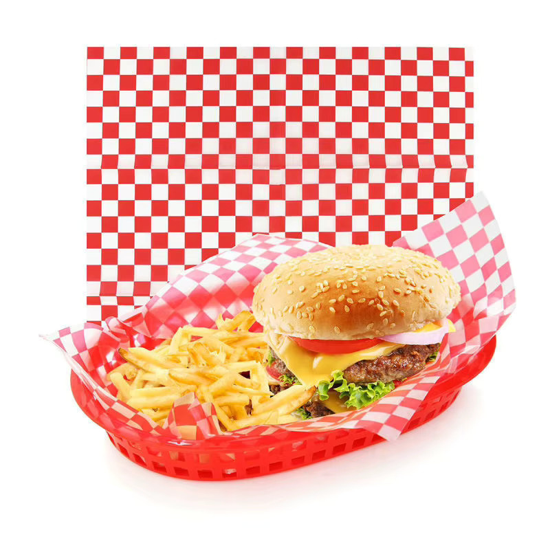Adlist Einweg-Verpackungspapier rot-weiß kariert aus Wachspapier für Hamburger und Fast-Food-Körbe, B/B: 30,48 x 30,48 cm - Bild 2