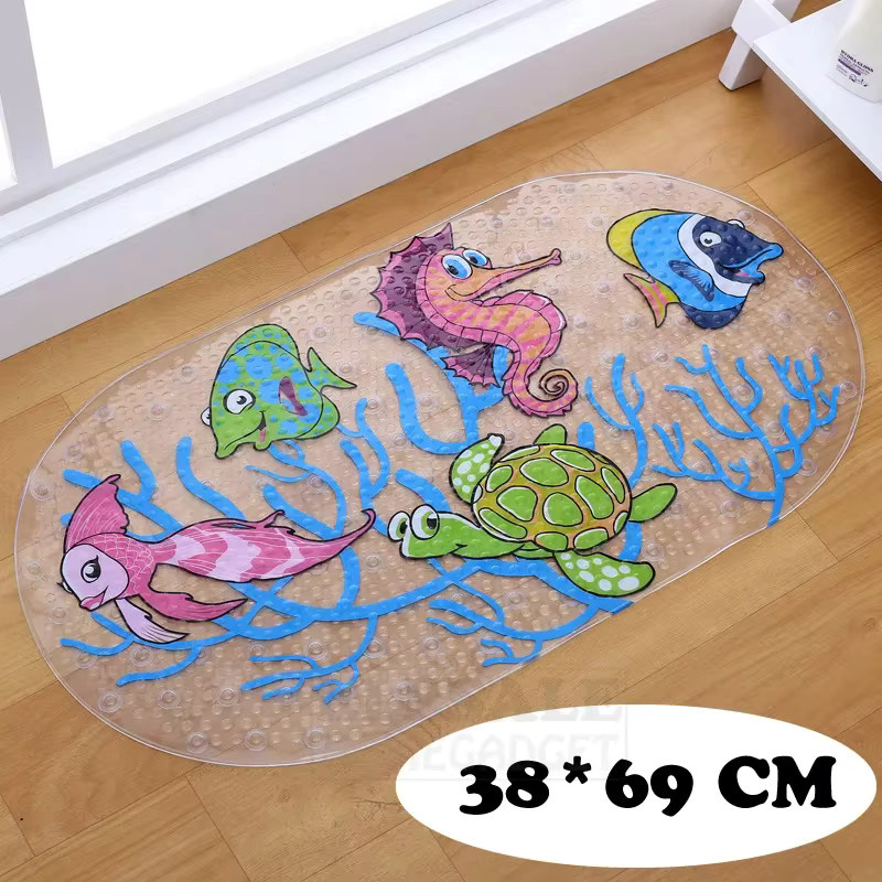 ELESAHOME Anti-Rutsch Badematte aus PVC mit Saugnäpfen und Cartoon-Tierdesign, mehrfarbig, B: 38 cm, T: 69 cm - Bild 1