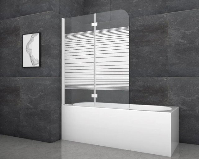 Aurlane Badewannenfaltwand aus Glas in Transparent mit Weiß, 2-flügelig, Breite: 115 cm, Höhe: 140 cm - Bild 1