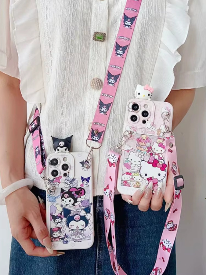 3D Cartoon Kuromi Hello Kitty Melody Handyhülle mit Lanyard und Handyhalter für Xiaomi Redmi Note 13 15 14S 14 12S 12 Pro Plus Soft Cover, Multicolor - Bild 2