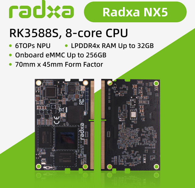 Radxa NX5 RK3588S Compute-Modul Single-Board-Computer mit 8-adriger CPU, 8K HDMI und 260-Pin SODIMM Golden Finger Edge-Anschluss in Schwarz - Bild 1