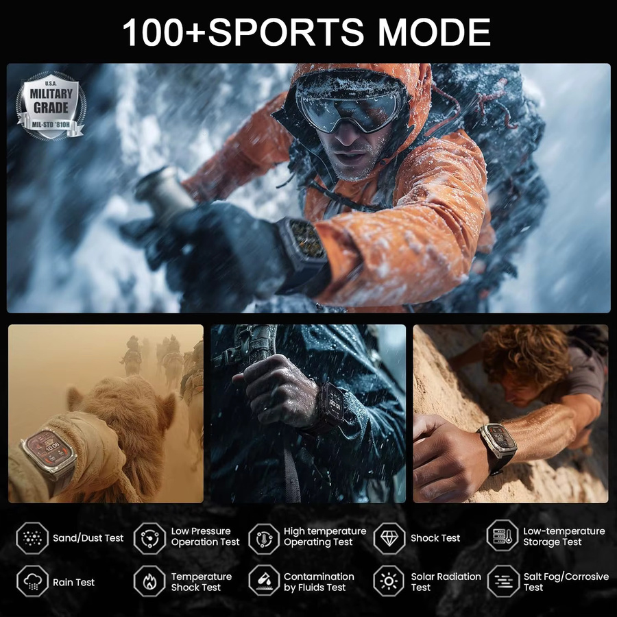 GUHUAVMI Militär Outdoor Smartwatch für Männer mit 2,01 Zoll HD AMOLED Display, Wasserdicht, Anruffunktion, Herzfrequenzmessung und Taschenlampe, 1400 mAh Akku - Bild 4