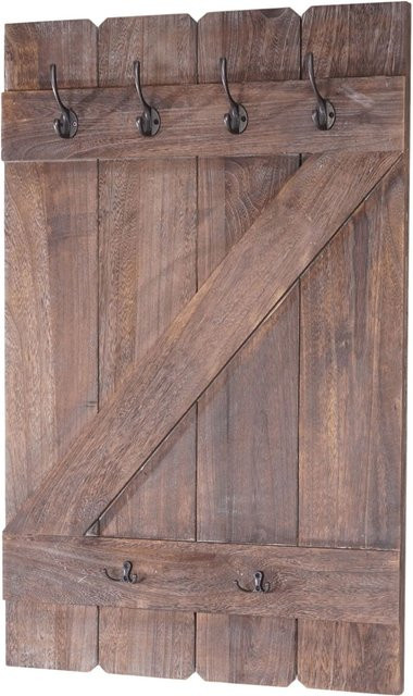 BERLINLODGE Wandgarderobe aus Paulowniaholz in Braun im Landhausstil mit 6 Haken, B/H/T: 91 x 60 x 10 cm - Bild 1