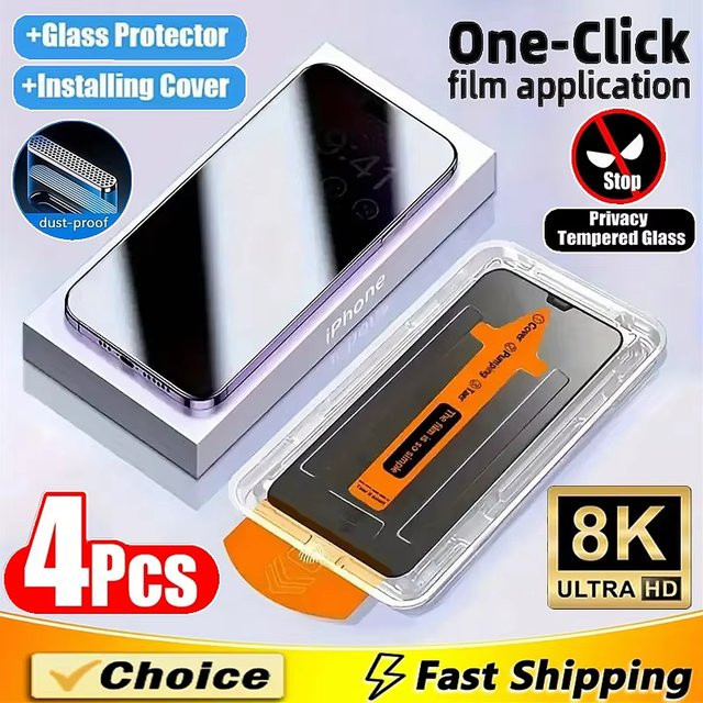 Anti-Spionage Sichtschutz Displayschutzfolie aus gehärtetem Glas für Apple iPhone 17 Pro Max, 16, 15, 14, 13, 12, 11, X, XR, Xs Max in Transparent - Bild 1