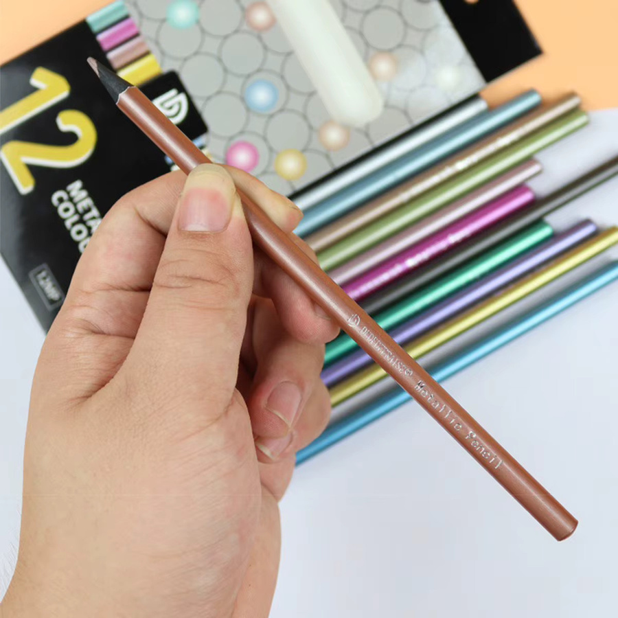 Semi art Metallic-Buntstifte in 12 Farben für Zeichnungen und Malereien auf schwarzem Karton - Bild 3