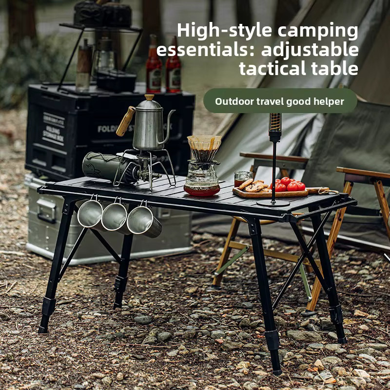 Leaftour Taktischer Klapptisch aus Aluminiumlegierung in Schwarz, verstellbarer und tragbarer Outdoor-Tisch für Garten und Picknick - Bild 2