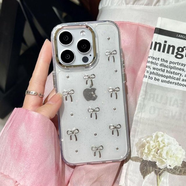 Rui Di Luxus Glitzer Strass Schleife Handyhülle für iPhone 17 16 15 14 13 12 11 Pro Max Plus aus transparentem Silikon mit stoßfestem Bumper - Bild 1