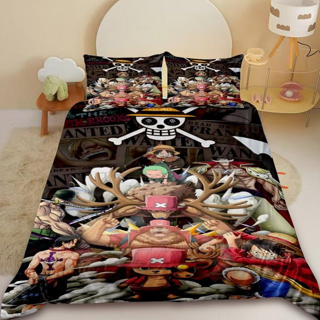 3-teiliges One Piece Anime Bettwäsche-Set mit Luffy Motiv von JMG Household Supplies, Mikrofaser, Mehrfarbig, B/H: 180 x 210 cm - Bild 1