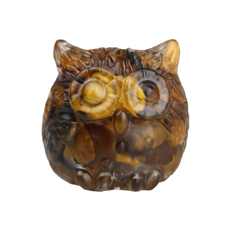 XIKLIO Eulen-Ornament aus handgeschnitztem Amethyst und Tigerauge als natürliche Kristall-Dekoration für deinen Schreibtisch - Bild 3