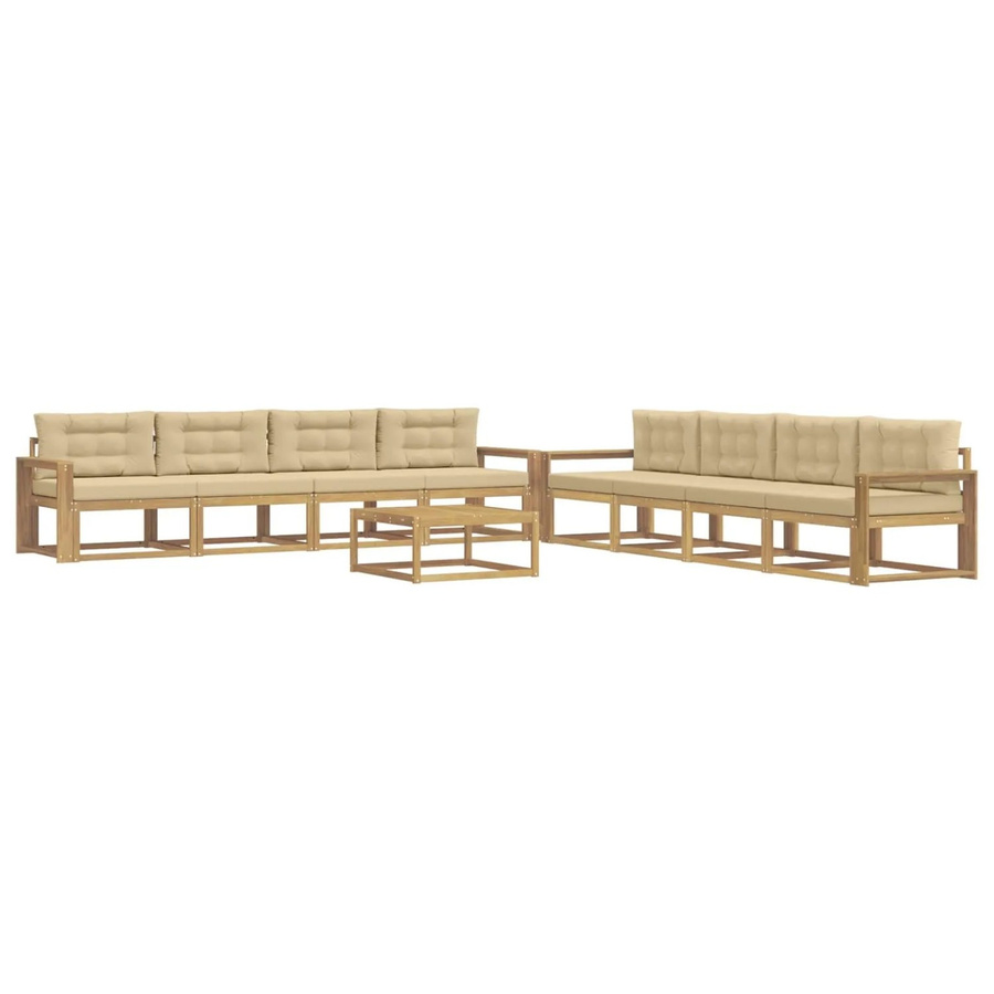 vidaXL Outdoor-Sofagarnitur aus Akazienholz in L-Form, 9-teiliges Set in Weiß, Beige und Braun mit Polstern, B/T/H: 79 x 79 x 37 cm - Bild 2