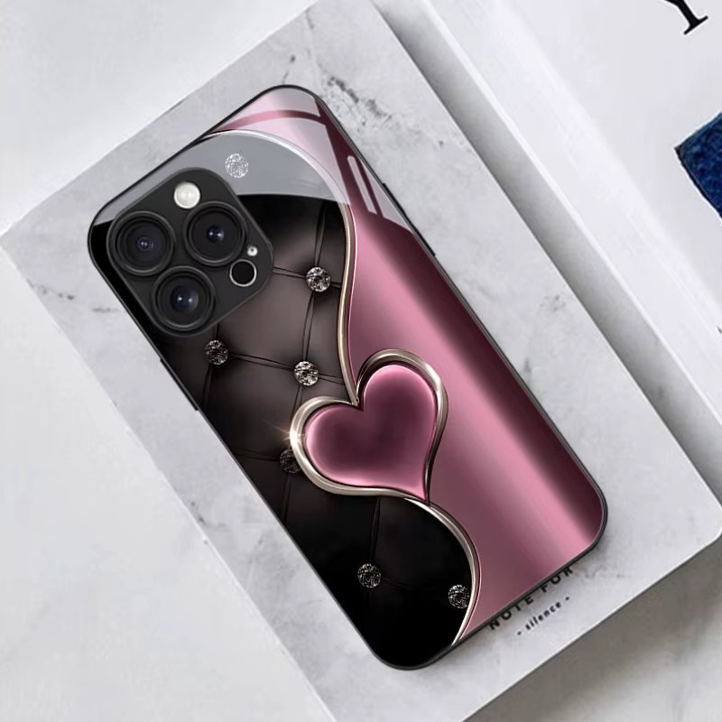 Stoßfeste Handyhülle aus gehärtetem Glas mit rosa Herzchen-Muster für Samsung Galaxy S26 S25 S24 S23 Ultra Plus FE in Schwarz - Bild 4