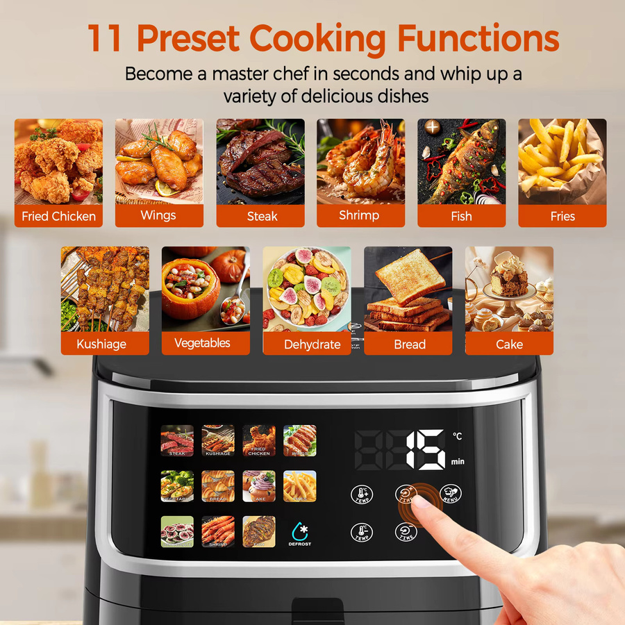 Patbrela Heißluftfritteuse 8L mit LED-Display und 11 Voreinstellungen, 1700W, Schwarz - Bild 2