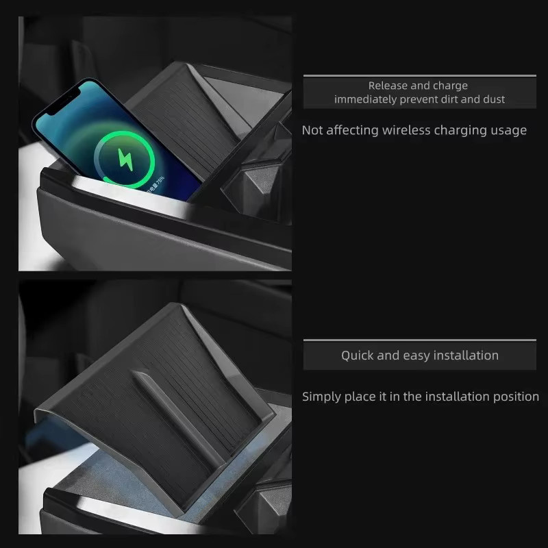 YouGallop Silikon-Anti-Rutsch-Pad für Tesla Cybertruck 2024, rutschfeste Matte für Handy und kabelloses Laden, Schwarz - Bild 3