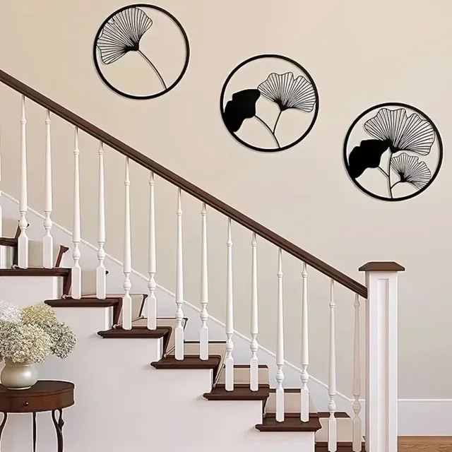 HELLOYOUNG Ginkgo Blatt Wandkunst Skulptur Set, 3 Stück exquisite Wanddekoration - Bild 1