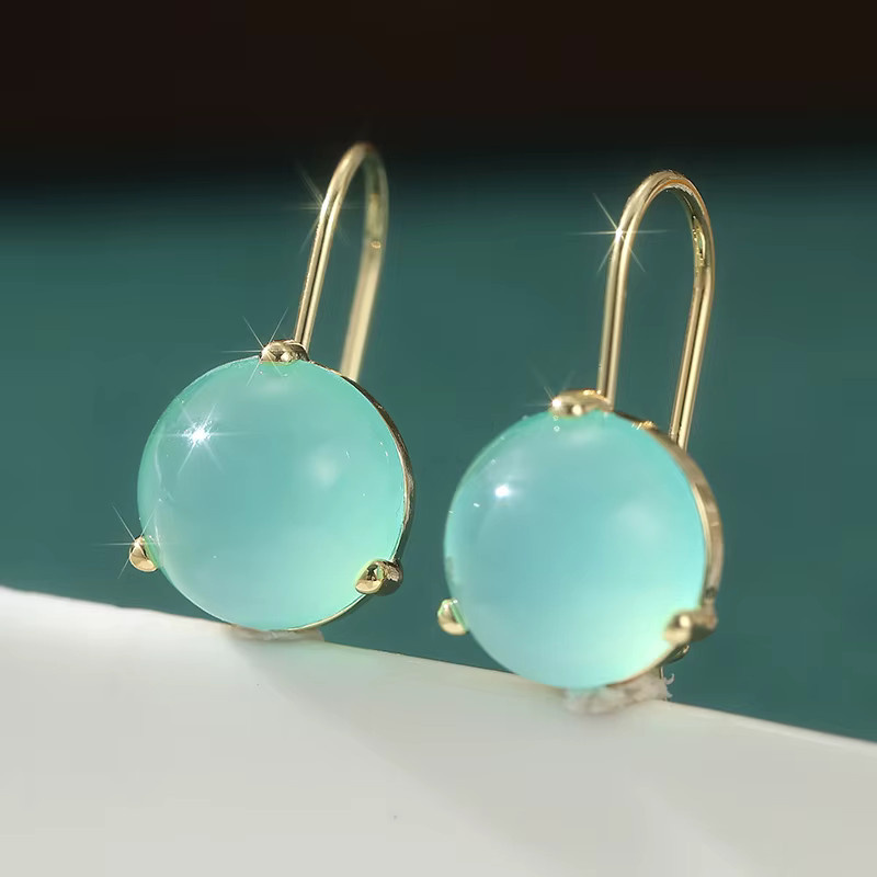 YoYo Ohrringe Vintage, grünem Chalcedon, Damen, Gold - Bild 2