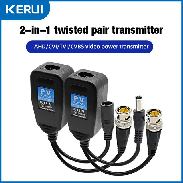 KERUI PV Balun RJ45 CCTV Video Transceiver mit BNC und DC Stromanschluss für CVI TVI AHD Analog HD Kameras in Schwarz - Bild 1