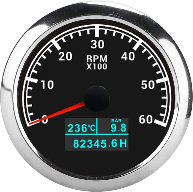 GoolRC 3-in-1 Tachometer mit Wassertemperatur, Öldruck und Betriebsstundenzähler, 6000 U/min, IP67 wasserdicht, schwarzes Zifferblatt - Bild 1