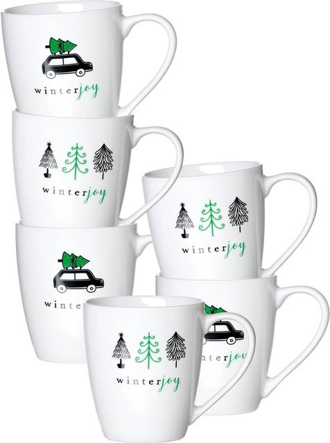 Ritzenhoff & Breker Henkelbecher Winter Joy Green/White aus Keramik, 6er Set, 360 ml - Bild 1
