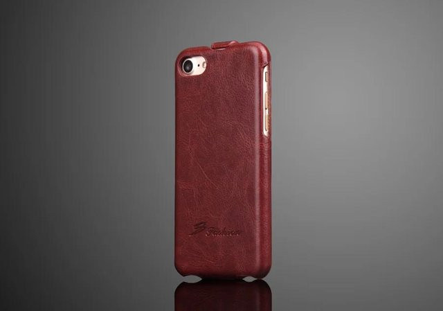 Vertikale Klapphülle aus echtem Leder für Apple iPhone in Rot - Bild 1