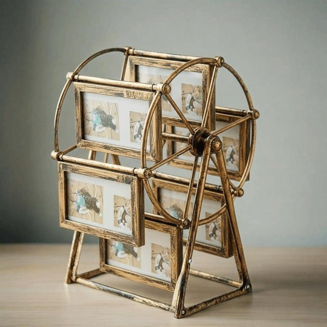 Stermin 360 Grad drehbarer Bilderrahmen mit 12 Fächern in Bronze für Foto-Display-Regal, B/T/H: 25,0 x 17,0 x 16,0 cm - Bild 1