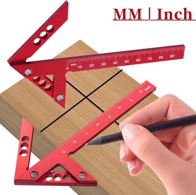 FNICEL Center Finder Winkel 45/90 Grad aus Aluminium in Rot für die Holzbearbeitung - Bild 1