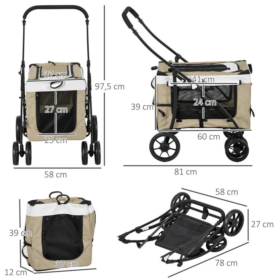 PawHut Hundewagen beige aus Stahl und Kunststoff, B/H/L: 58 x 97,5 x 81 cm - Bild 2