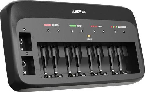 Absina 301003 Schnellladegerät für NiMH und NiCd Akkus, kompatibel mit 9V Block, Micro (AAA) und Mignon (AA), Schwarz - Bild 1