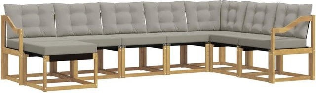 vidaXL Outdoor-Sofagarnitur 8-teilig aus Akazienholz mit Textilene und Kissen in Weiß-Hellgrau - Bild 1