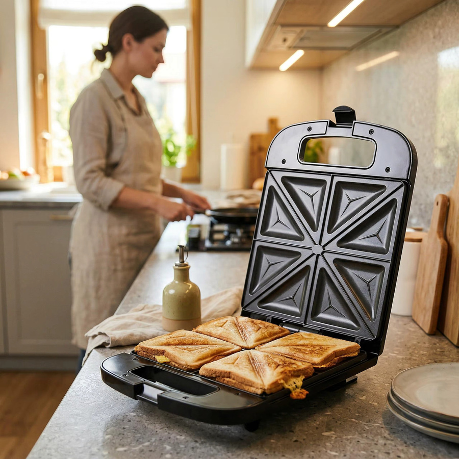 Adler Toaster AD 3055 XXL in Schwarz mit 2000 W Leistung, Antihaftbeschichtung und Platz für 4 Sandwiches - Bild 6