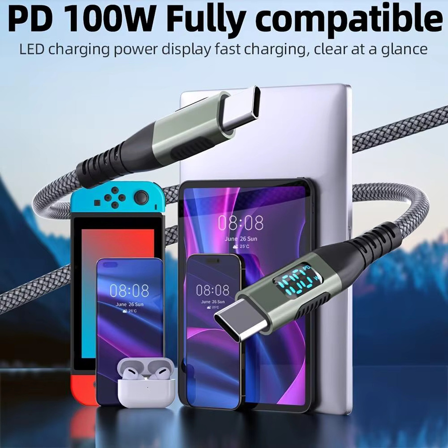 LAIHONEN USB-C zu USB-C Kabel mit LED-Anzeige, 100W PD Schnellladung und 480Mbps Datenübertragung, Nylon-Ummantelung, Schwarz - Bild 6