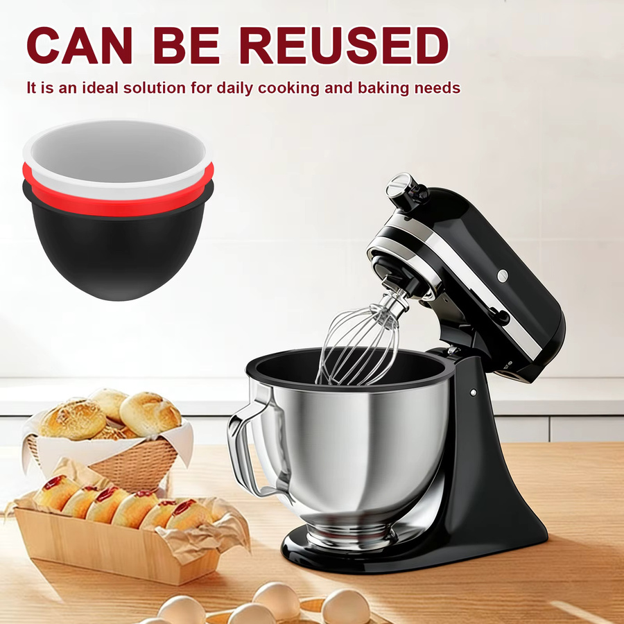 3-teiliges Silikon-Mixer-Einleger-Set mit Sicherheitsdeckel für KitchenAid, Schwarz, Rund - Bild 3