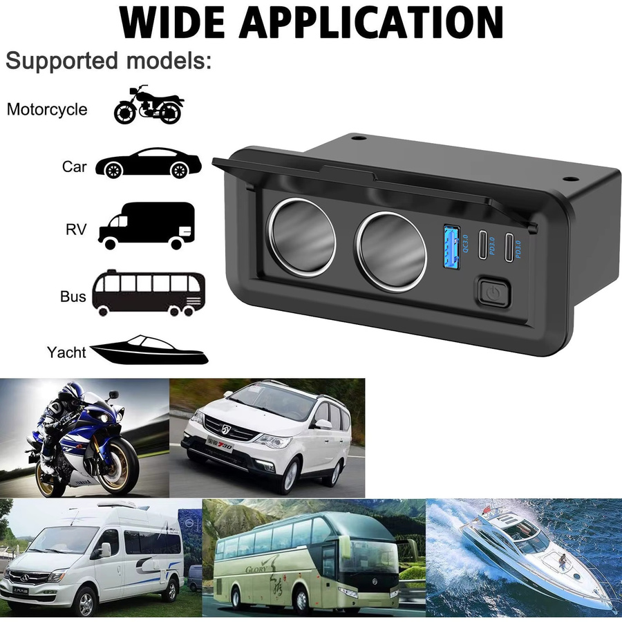 kebidumei USB-Autoladebuchse mit 3 Ports, Dual 36W PD3.0 & 18W QC3.0 Ladegerät, Wasserdicht für 12V/24V Auto LKW Boot, Schwarz - Bild 4