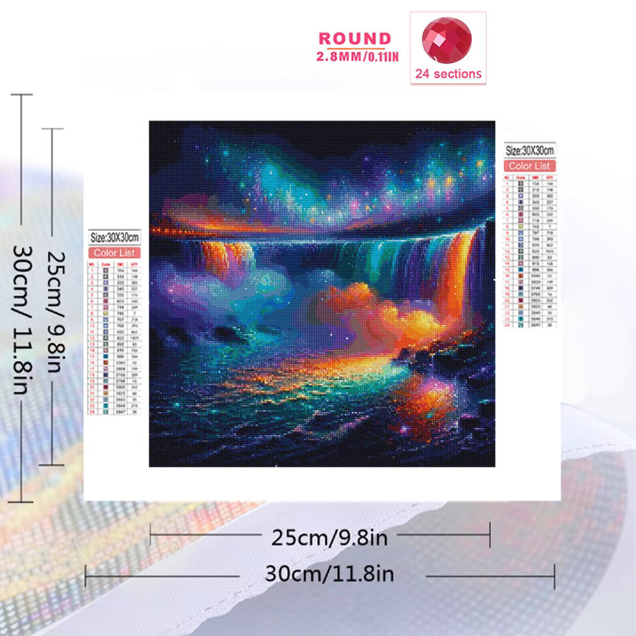 EverShine Diamantstickerei Flusslandschaft mit Wasserfall als DIY Mosaik Set in Mehrfarbig und Rund - Bild 2
