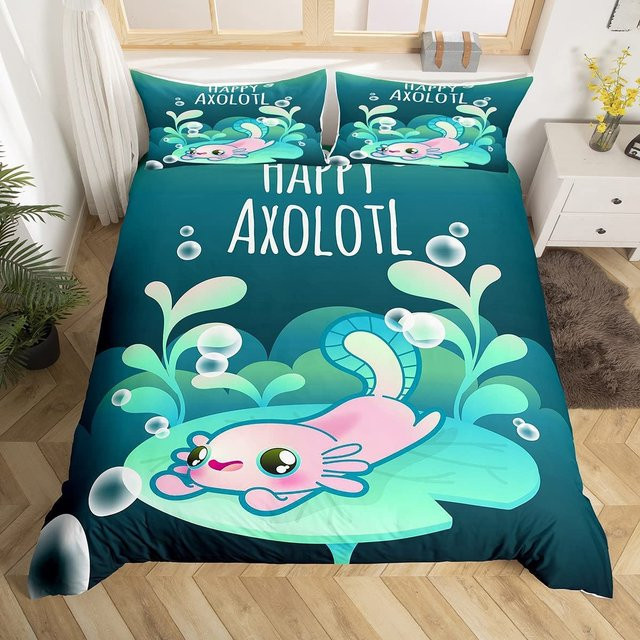 Jinmeige Axolotl Bettwäsche-Set für Kinder in Blau, 3-teilig mit Bettbezug und Kissenbezug, B/H: 155 x 215 cm - Bild 1