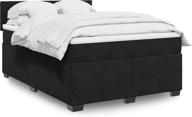 vidaXL Boxspringbett mit Matratze in Schwarz aus Samt mit USB-Ladeport und Unterbettbeleuchtung B/T/H: 140 x 190 cm - Bild 1