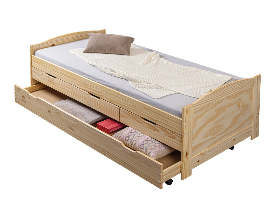 INTER LINK Funktionsbett Marinella aus Kiefer Massivholz in Braun mit Schubladen, B/T/H: 90 x 200 x 100 cm - Bild 3