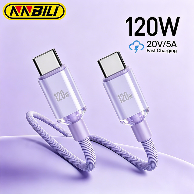 NNBILI USB Typ-C zu USB-C Kabel PD 120W Schnellladekabel für iPhone 16 17 Macbook Samsung Xiaomi in Schwarz und Lila - Bild 1