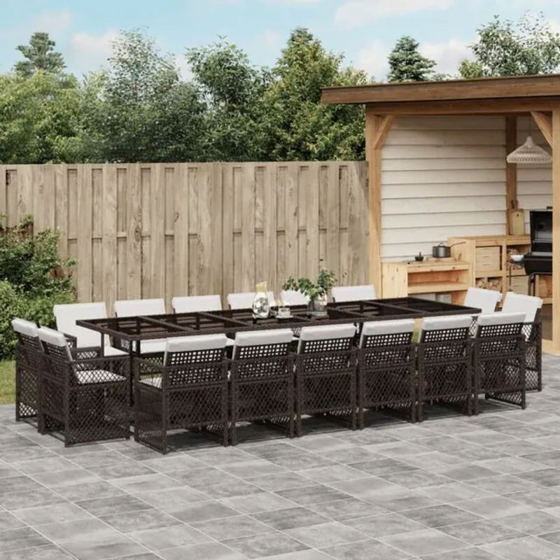 Vidaxl 17-teiliges Gartenmöbel-Set aus Polyrattan in Braun mit Kissen - Bild 1
