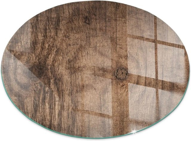 Tulup Runde Glasplatte für Kamin mit natürlichem Holzmuster in Braun, Durchmesser: 70 cm - Bild 1