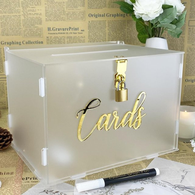 Elegante Kartenbox aus transparentem Acryl mit Schlitz und Schloss für Hochzeiten und Partys - Bild 1
