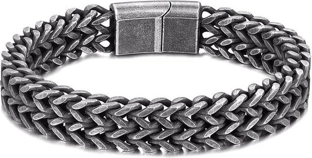 Armband Edelstahl, Silber, kubanisches Gliederkettenarmband, Herren, 21cm - Bild 1