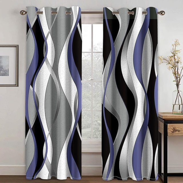 Minimalistische Vorhangpaneele mit 3D Digitaldruck und Kreisdesign, 2er-Set, halbtransparent, Mehrfarbig, B: 75 cm, H: 166 cm - Bild 1