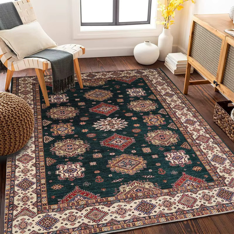 Retro-Teppich im persischen Ethno-Stil und nordischen Design, mehrfarbig, schmutzabweisend und pflegeleicht, ideal für Wohnzimmer und Schlafzimmer - Bild 1