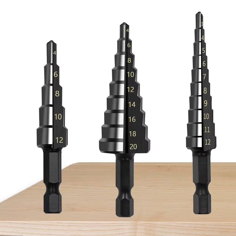 QSTEXPRESS Pagodenbohrer-Loch-Set aus Schnellarbeitsstahl mit Sechskantgriff und gerader Nut, schwarz, Durchmesser 3–12 mm, 4–12 mm und 4–20 mm - Bild 5