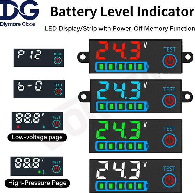 diymore Batterie Ladeanzeige für Li-Ion Lipo Lithium Batterien 12V/24V/36V/48V Kapazitätstester in Rot und Schwarz - Bild 1