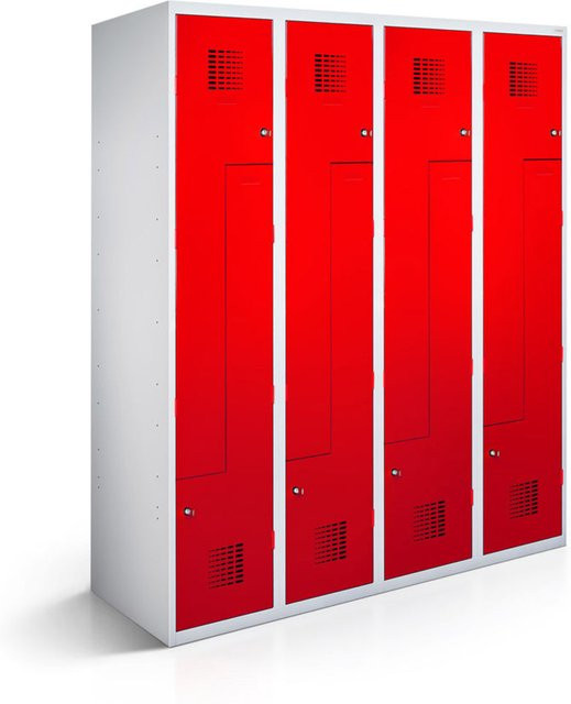 rotstahl Z-Spind mit 8 Türen in Rot und lichtgrauem Korpus, B/T/H: 120 x 50 x 180 cm - Bild 1