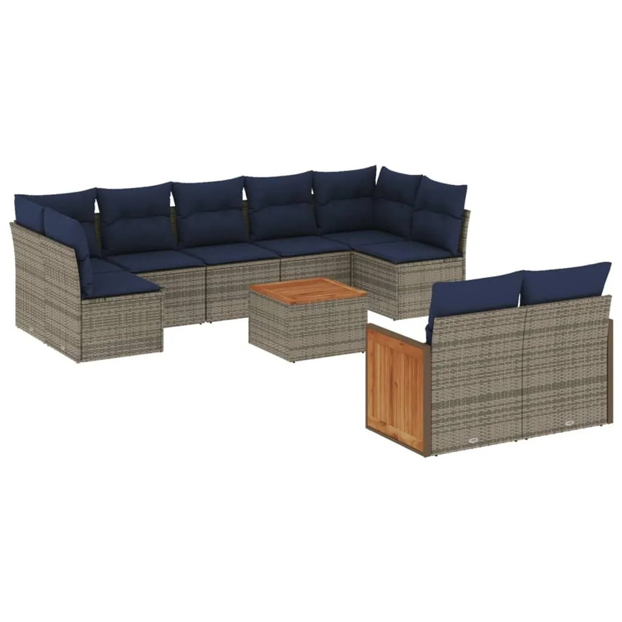 vidaXL 10-tlg. Gartensofa-Set aus Polyrattan in Grau mit Kissen und Couchtisch für Garten und Terrasse - Bild 2