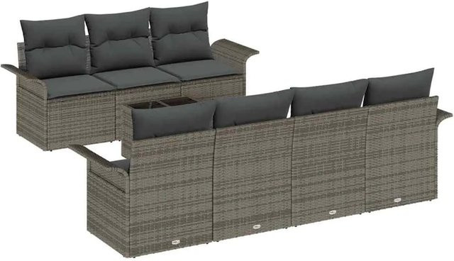 vidaXL Garten-Sofa-Set 8-teilig aus Poly-Rattan in Grau - Bild 1